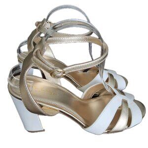 Lilly Pulitzer Alana Block Heels White Gold Strappy,  Womens Size 10 M